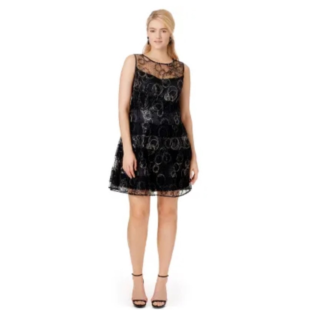Kay Unger See the Light Sleeveless Dress Black Gold Sz 10 Romantic Cocktail